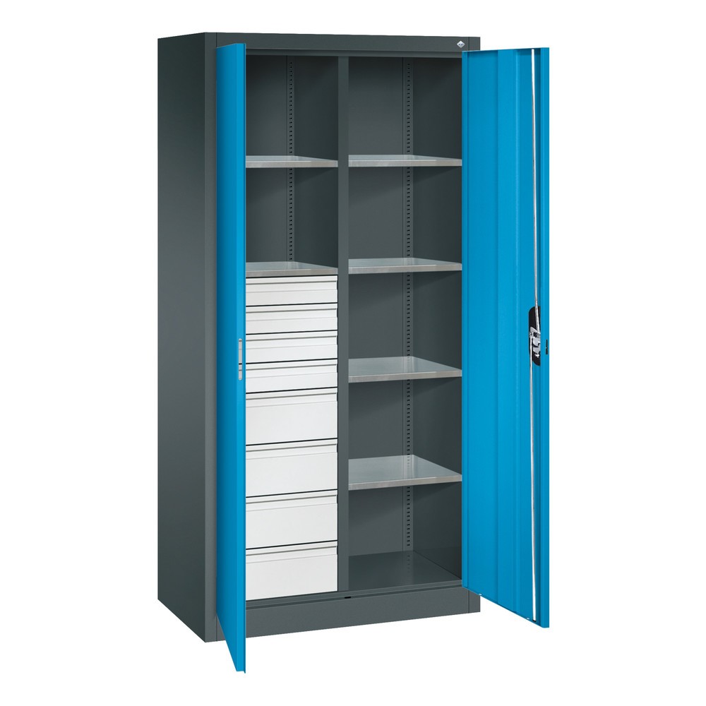 Productafbeelding nr. 9: Gereedschapskast C+P, 4x86 + 4x174 mm, 6 legborden, breedte 930 mm, antracietgrijs, lichtblauw