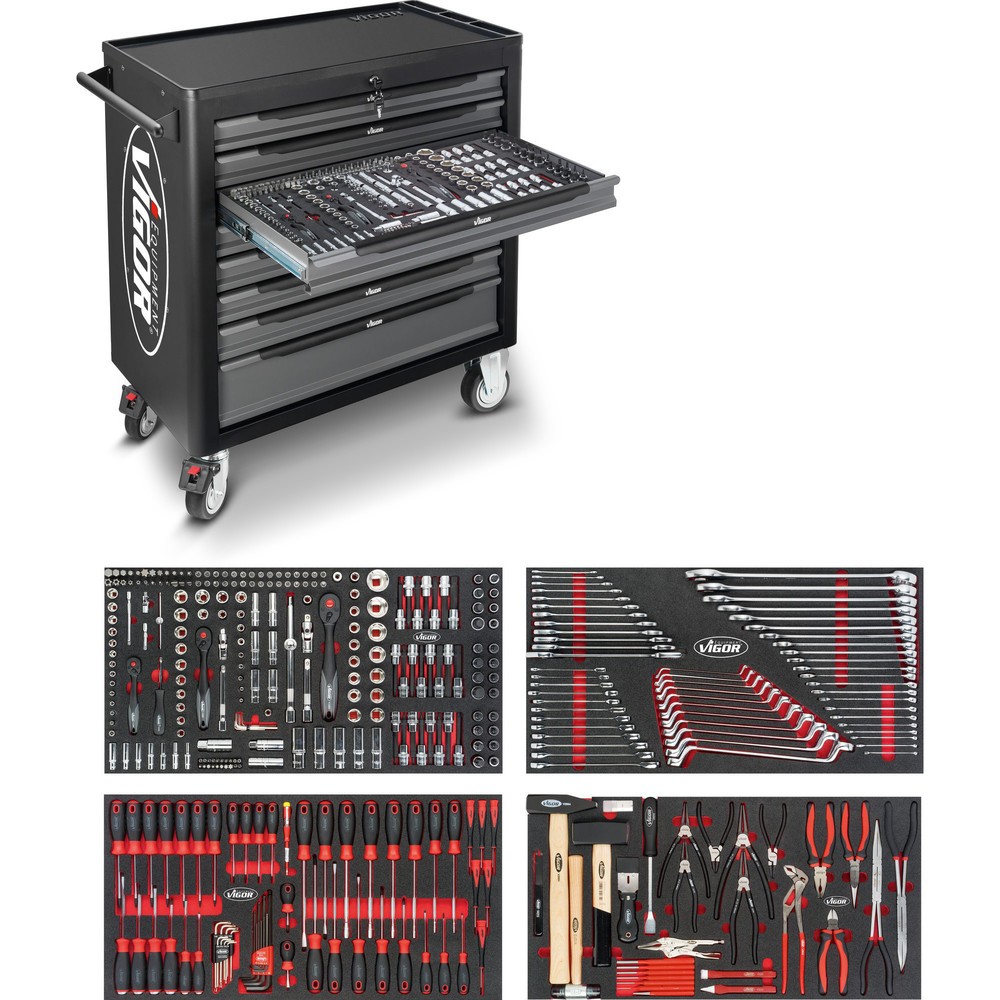 Product afbeelding: Gereedschapswagen VIGOR® 1000 XL, 8 lades, incl. 375-delig gereedschapsassortiment