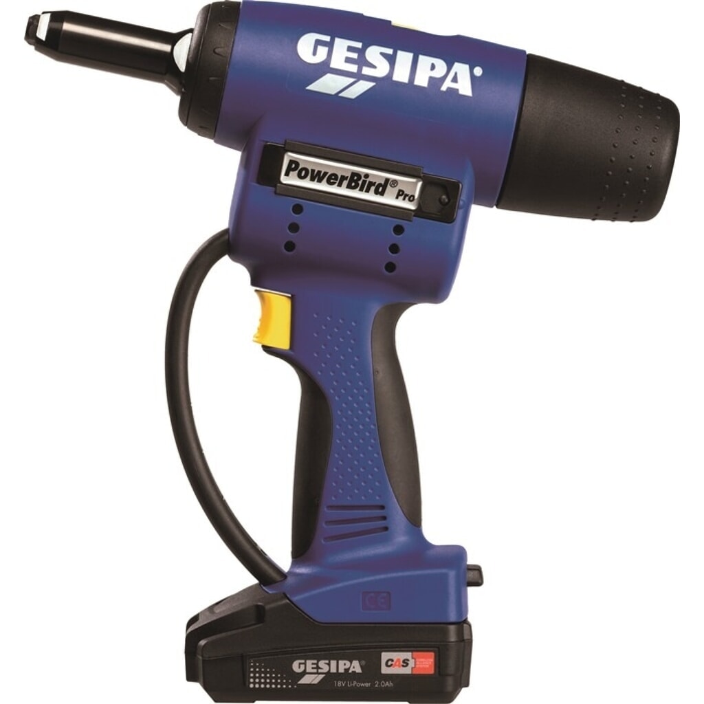GESIPA Akkublindnietsetzgerät PowerBird® Pro Gold Edition, Schiebeakku, Ladegerät, 9-teilig 20000 N, L-Boxx Produktabbildung: GESIPA Akkublindnietsetzgerät PowerBird® Pro Gold Edition, Schiebeakku, Ladegerät, 9-teilig 20000 N, L-Boxx