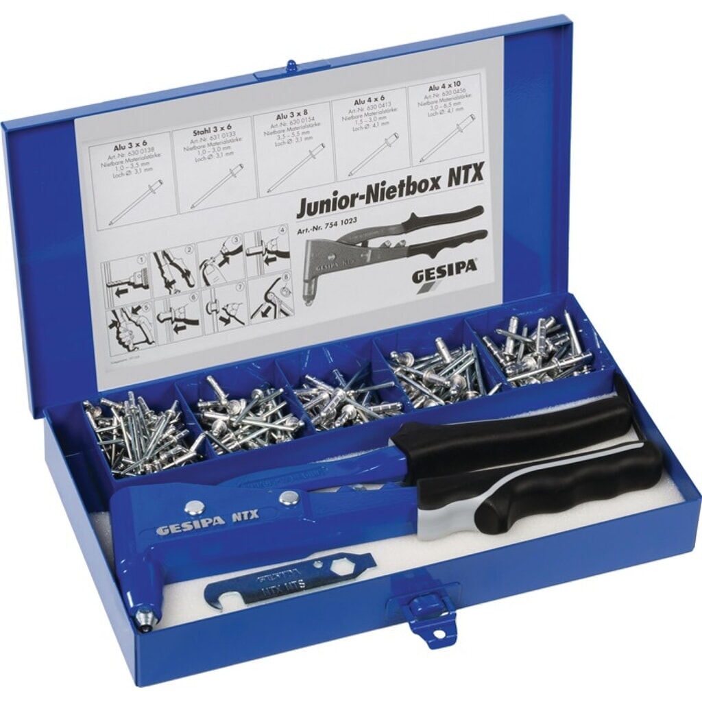 Blindnietsortiment Junior 352tlgNTX uBlindniet AluStahlStahlStahl iBlechk Produktabbildung: Blindnietsortiment Junior 352tlgNTX uBlindniet AluStahlStahlStahl iBlechk