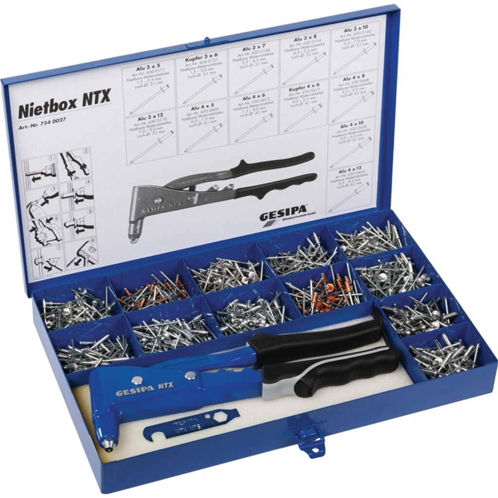 Produktabbildung: Blindnietsortiment 942tlgNTX uBlindniete AluStahlKupferStahl iBlechkoffer