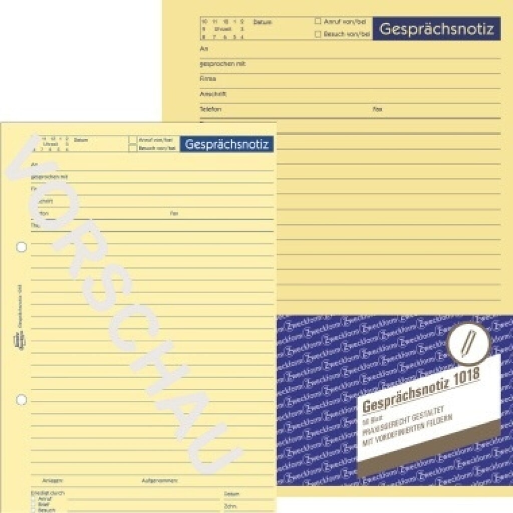 Avery Zweckform Gesprächsnotiz 1018 DIN A5 gelb 50Blatt Produktabbildung: Avery Zweckform Gesprächsnotiz 1018 DIN A5 gelb 50Blatt