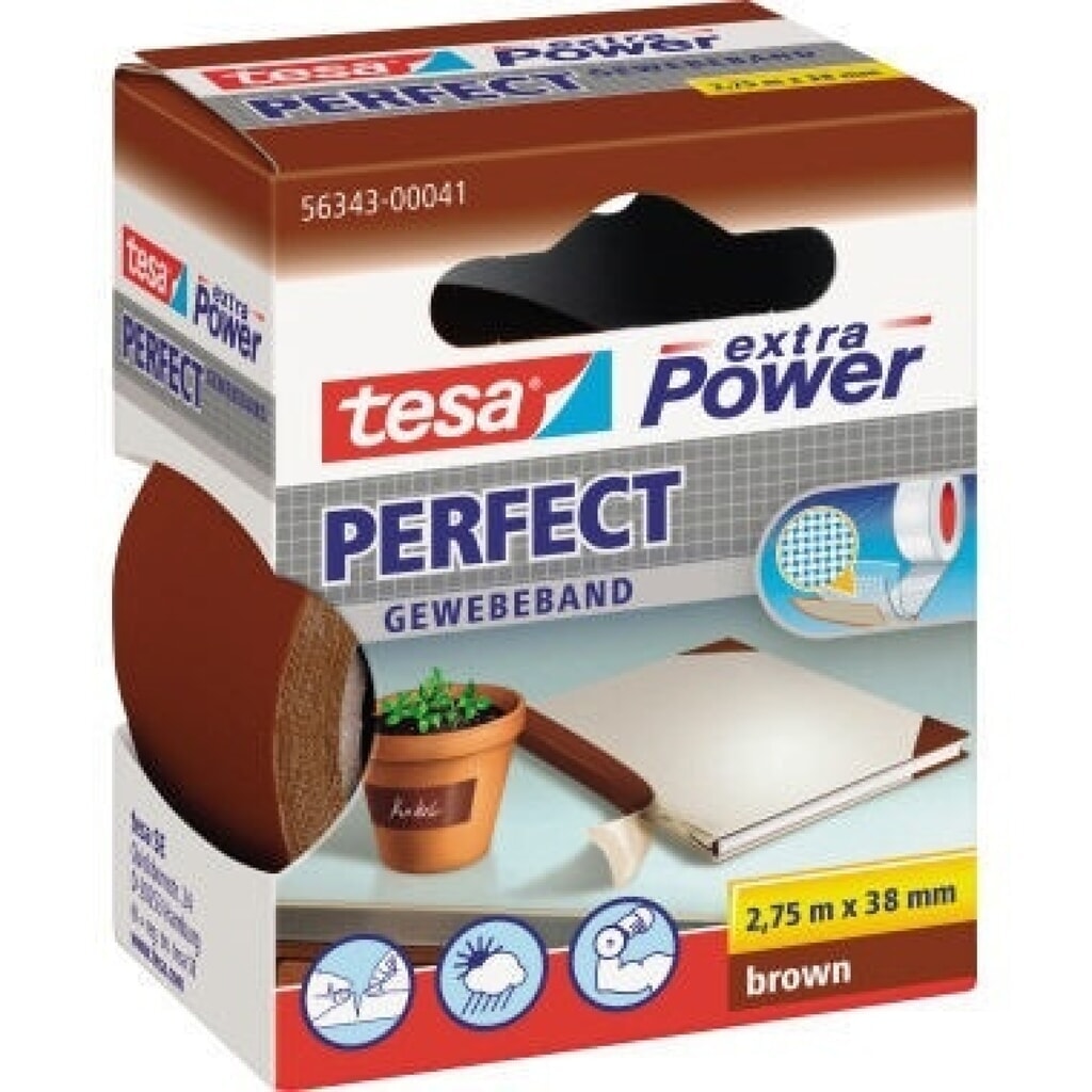 tesa® Gewebeband extra Power Perfect 56343-00041 38mmx2,75m braun Produktabbildung: tesa® Gewebeband extra Power Perfect 56343-00041 38mmx2,75m braun