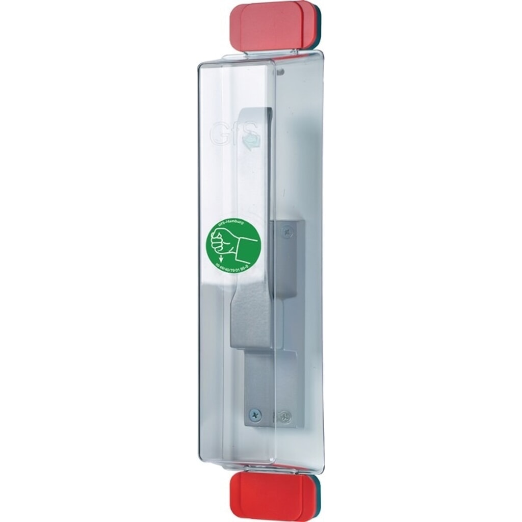 GFS Fluchttürhaube Typ E, Macrolon-Kunststoff transparent, Sicherung von Treibriegeln Produktabbildung: GFS Fluchttürhaube Typ E, Macrolon-Kunststoff transparent, Sicherung von Treibriegeln
