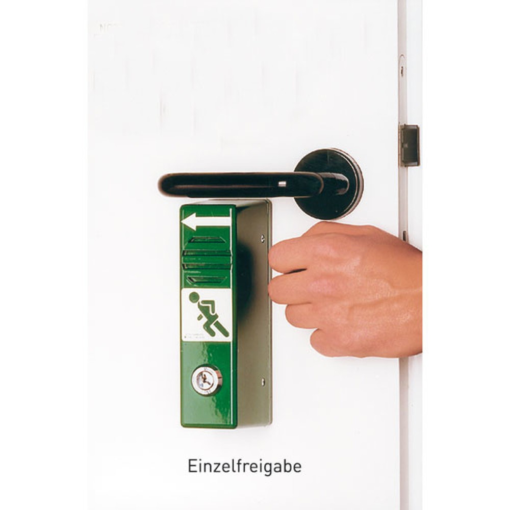 Produktabbildung Nr. 3: GfS Schwenk-Türwächter grün vorgerichtet für bauseitigen Profilhalbzylinder