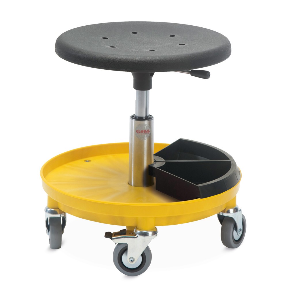 Produktabbildung: Global Stole A/S Hocker Assembly mit 2 Ablagen für Kleinteile, Sitzhöhe 370-500 mm, Rollen, rot