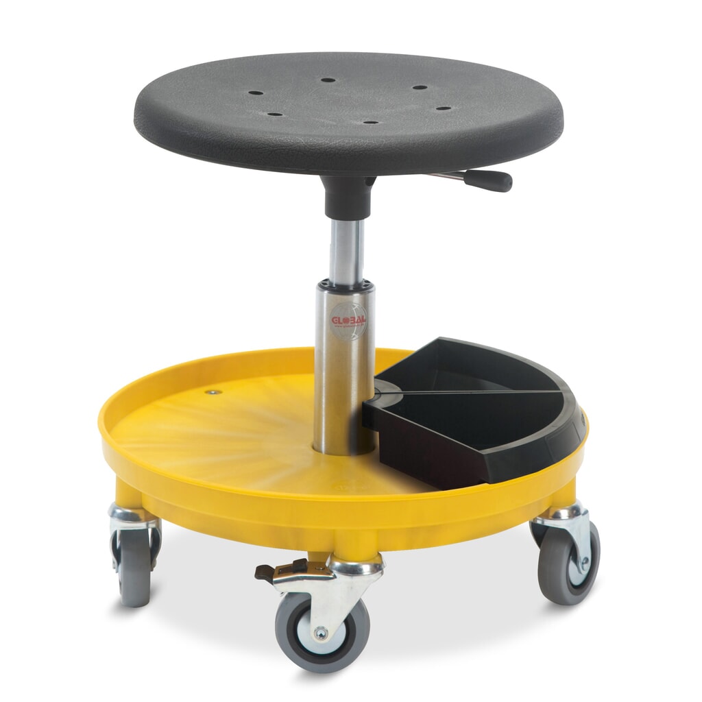 Global Stole A/S Hocker Assembly mit 2 Ablagen für Kleinteile, Sitzhöhe 370-500 mm, Rollen, schwarz Produktabbildung: Global Stole A/S Hocker Assembly mit 2 Ablagen für Kleinteile, Sitzhöhe 370-500 mm, Rollen, schwarz