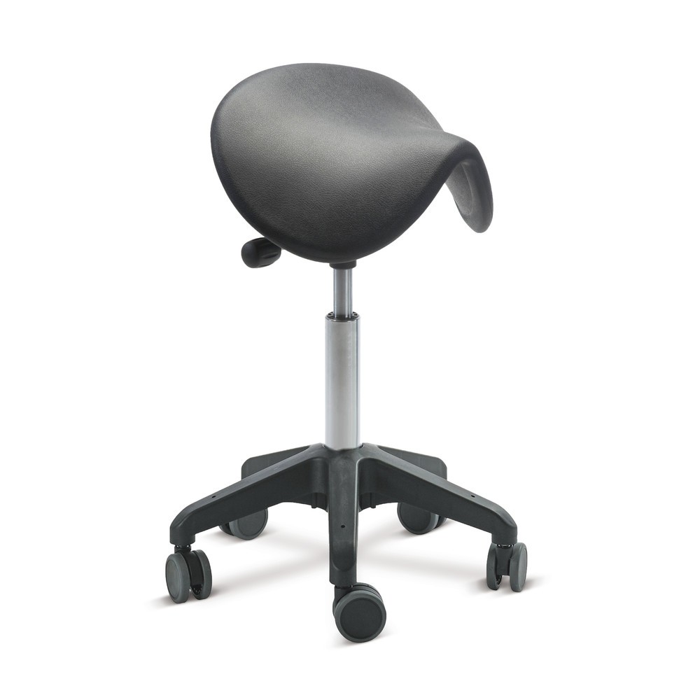 Produktabbildung: Global Stole A/S Hocker Ergonomic, PU-Sattelsitz, Sitzhöhe 470-600 mm, Rollen, schwarz