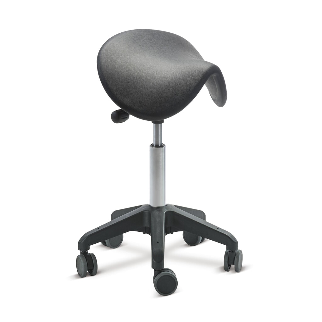Produktabbildung: Global Stole A/S Hocker Ergonomic, PU-Sattelsitz, Sitzhöhe 470-600 mm, Rollen, schwarz