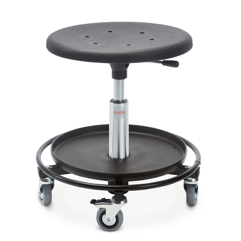 Produktabbildung: Global Stole A/S Hocker, PU-Formsitz Ø 480 mm, Sitzhöhe 380-510 mm, Fußring mit Ablage