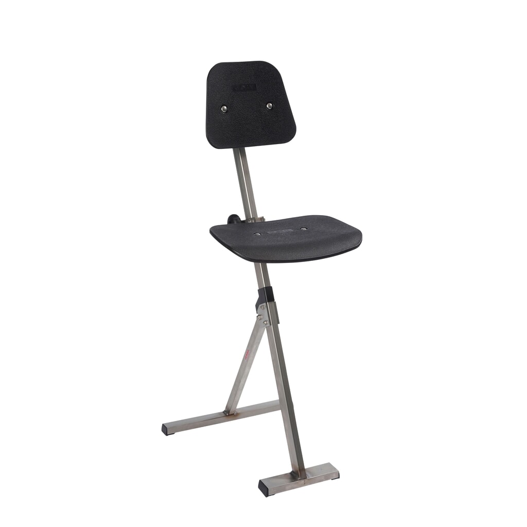 Global Stole A/S Stehhilfe Solid, Inox, Sitzhöhe 500-850 mm, Sitz u. Rückenlehne aus Kunststoff Produktabbildung: Global Stole A/S Stehhilfe Solid, Inox, Sitzhöhe 500-850 mm, Sitz u. Rückenlehne aus Kunststoff