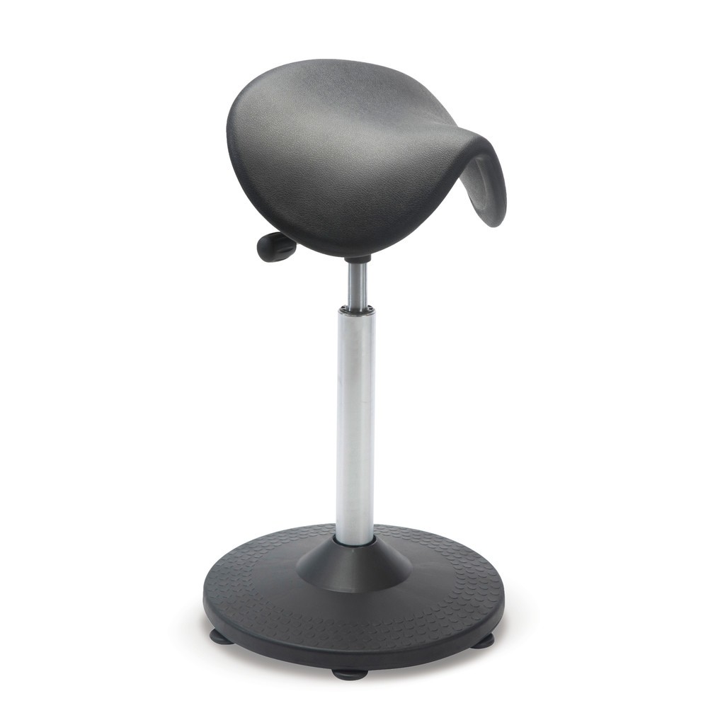 N° de l'image du produit 1 : Global Stole A/S Tabouret Ergonomic, assise selle en PU, hauteur d’assise comprise entre 620 et 800 mm, réglage de l’inclinaison de l’assise, pied trompette, patins, noir