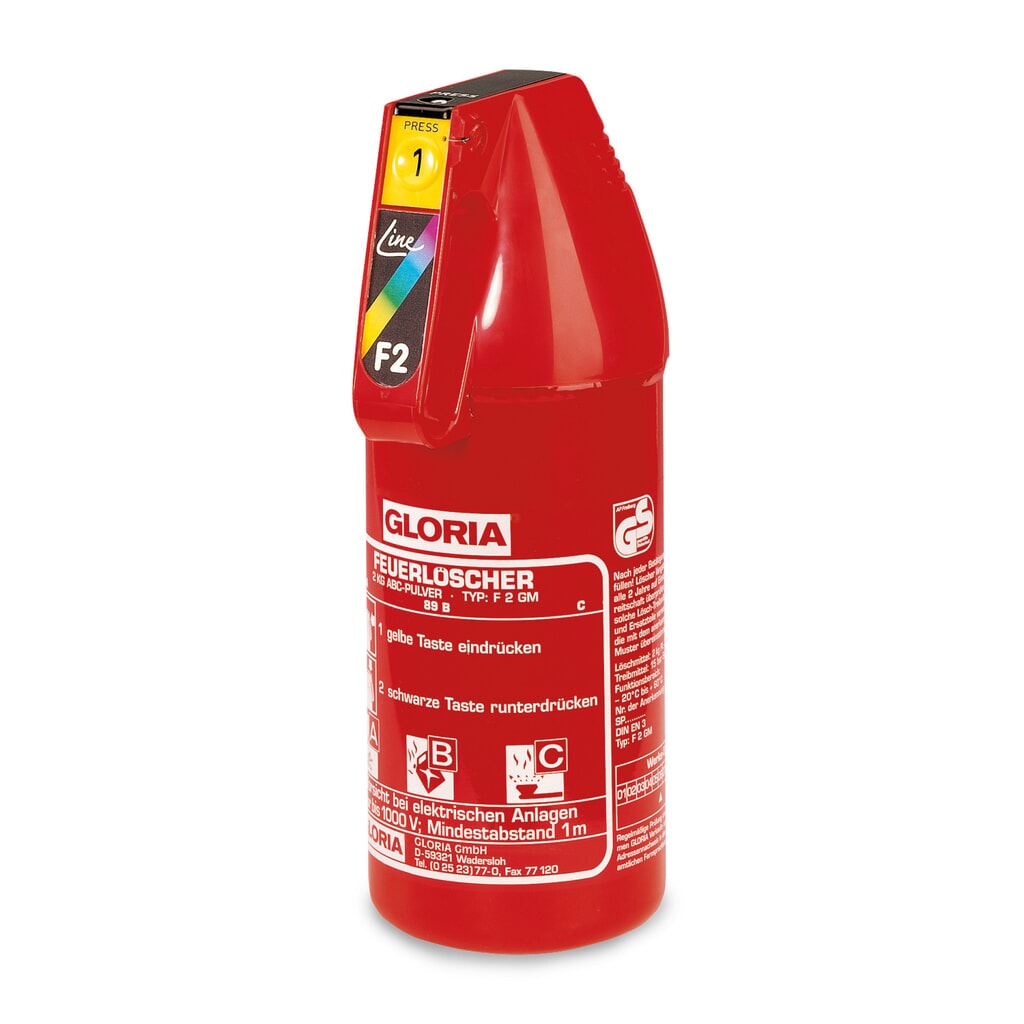 GLORIA® Feuerlöscher F2G, ABC-Pulver, Inhalt 2 kg Produktabbildung: GLORIA® Feuerlöscher F2G, ABC-Pulver, Inhalt 2 kg