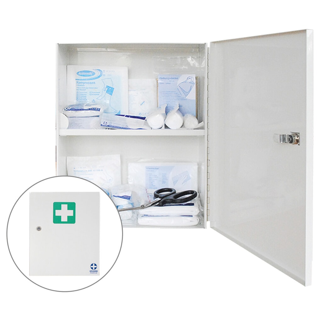 GRAMM medical Metall-Verbandschrank A DIN 13157:2021 Produktabbildung: GRAMM medical Metall-Verbandschrank A DIN 13157:2021