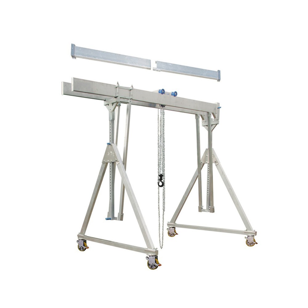 Immagine del prodotto: Gru a portale in alluminio con doppia traversa divisibile, mobile, punto di aggancio 2.562-3.412 mm, portata 1.000 kg
