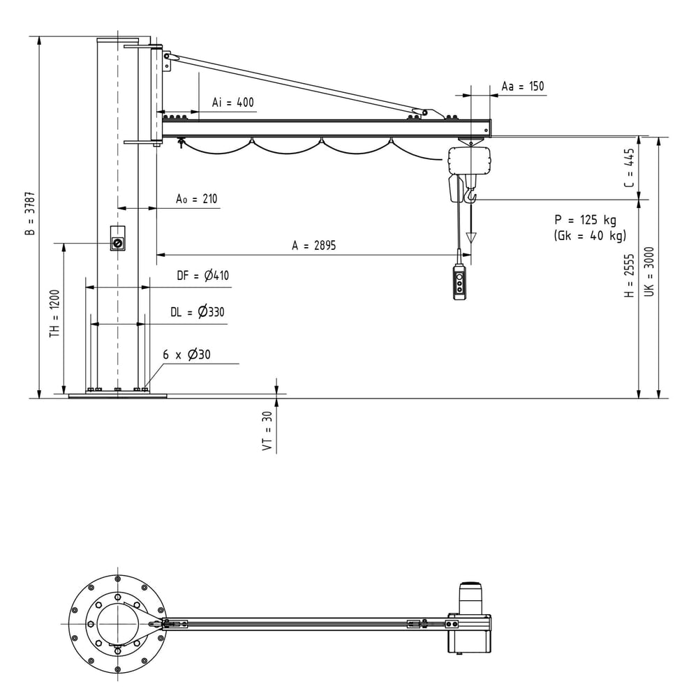 Número de imagen del producto 3: Grúa giratoria VETTER® incl. polipasto de cadena eléctrico LIFTKET, versión de columna, voladizo 2.900 mm, CC 125 kg