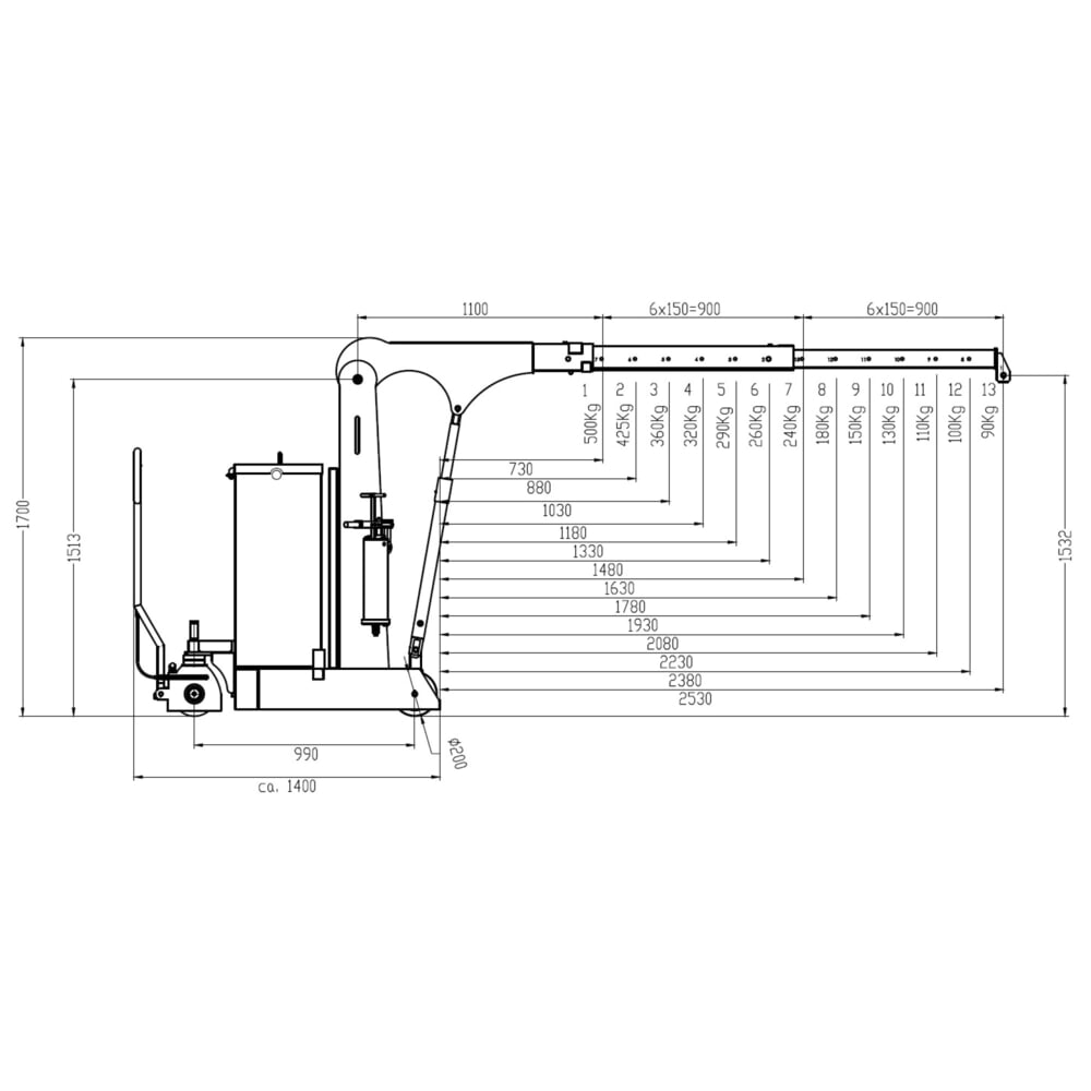 N° de l'image du produit 4 : Grue à contrepoids jusqu’à 3 750 mm de hauteur d’élévation, capacité de charge 500 kg