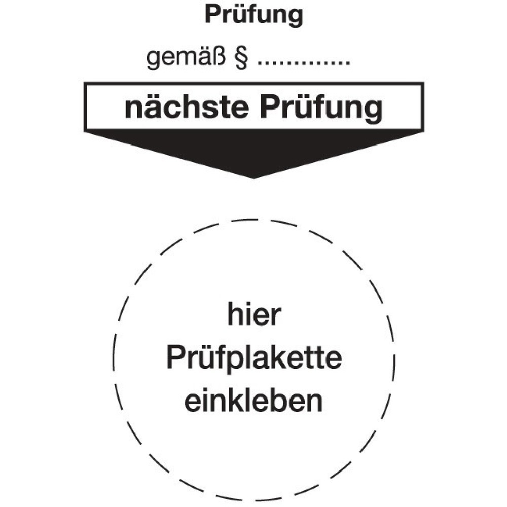 Produktabbildung: Grundplakette, Prüfung gemäß Paragraph, B80xL40 mm, Beutel a 100 Stück, Folie