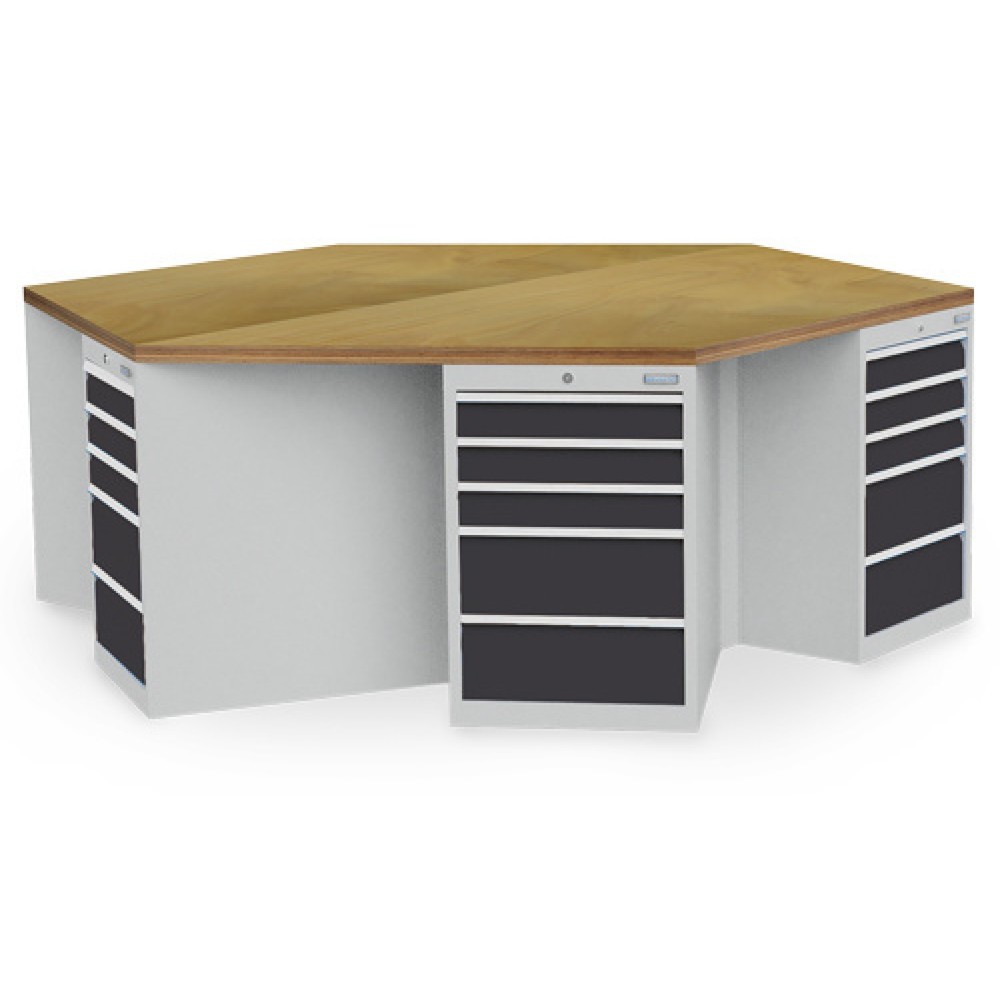 Zdjęcie produktu: Grupowa ława warsztatowa Bedrunka+Hirth R 18-24, z 30 szufladami, wys. x szer. x gł. 859 x 2500 x 2165 mm, kolor jasnoszary, kolor antracytowoszary