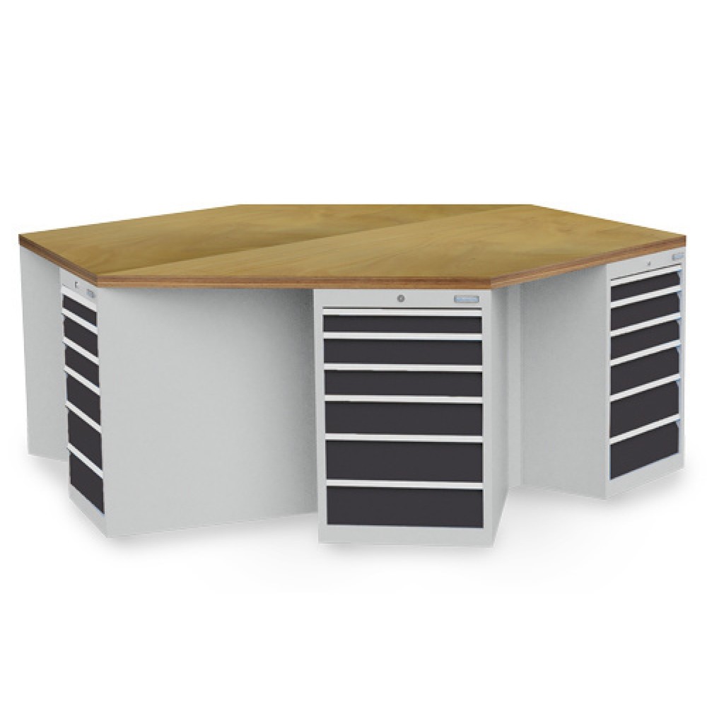 Zdjęcie produktu: Grupowa ława warsztatowa Bedrunka+Hirth R 18-24, z 36 szufladami, wys. x szer. x gł. 859 x 2500 x 2165 mm, kolor jasnoszary, kolor antracytowoszary