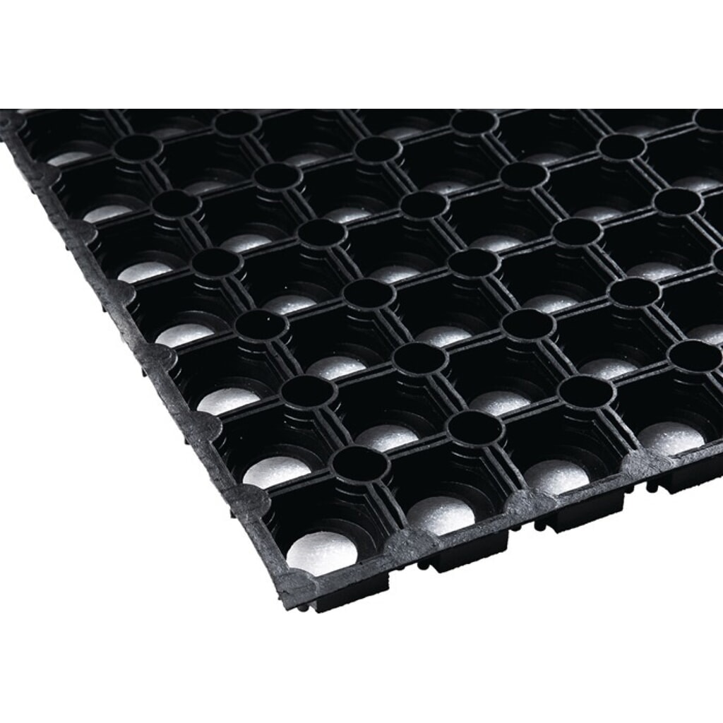 Gummi Ringmatte, schwarz NR/SBR, Breite 0,8 m Länge 1,2 m Dicke 22 mm, ohne Gewebeeinlage Produktabbildung: Gummi Ringmatte, schwarz NR/SBR, Breite 0,8 m Länge 1,2 m Dicke 22 mm, ohne Gewebeeinlage