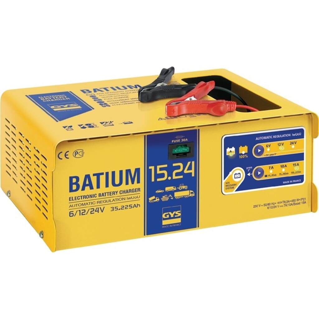Produktabbildung: GYS Batterieladegerät BATIUM 15-24, effektiv: 22 / arithmetisch: 7-10-15 A, 6 / 12 / 24 V