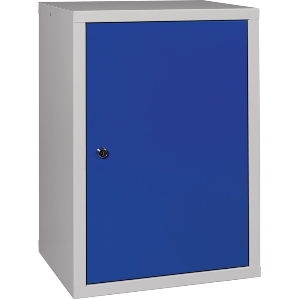 Hängeschrank, Stahlblech, H600xB400xT300 mm Vollblech, 1 Boden, lichtgrau, RAL 7035/enzianblau, RAL 5010 Produktabbildung: Hängeschrank, Stahlblech, H600xB400xT300 mm Vollblech, 1 Boden, lichtgrau, RAL 7035/enzianblau, RAL 5010