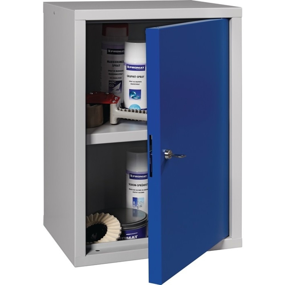 Produktabbildung Nr. 2: Hängeschrank, Stahlblech, H600xB400xT300 mm Vollblech, 1 Boden, lichtgrau, RAL 7035/enzianblau, RAL 5010