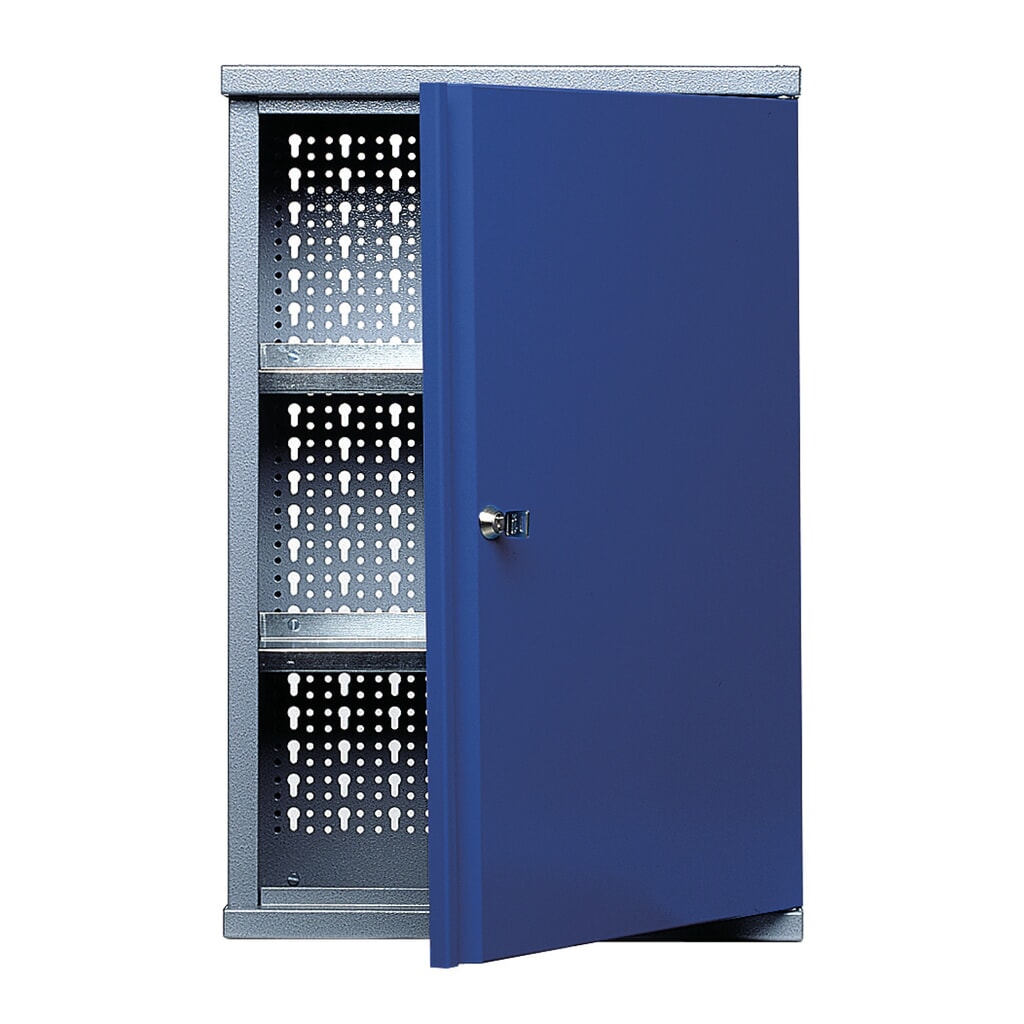 Hängeschrank mit 2 Einlegeböden + 1 Lochrückwand, HxBxT 600 x 400 x 190 mm, blau Produktabbildung: Hängeschrank mit 2 Einlegeböden + 1 Lochrückwand, HxBxT 600 x 400 x 190 mm, blau