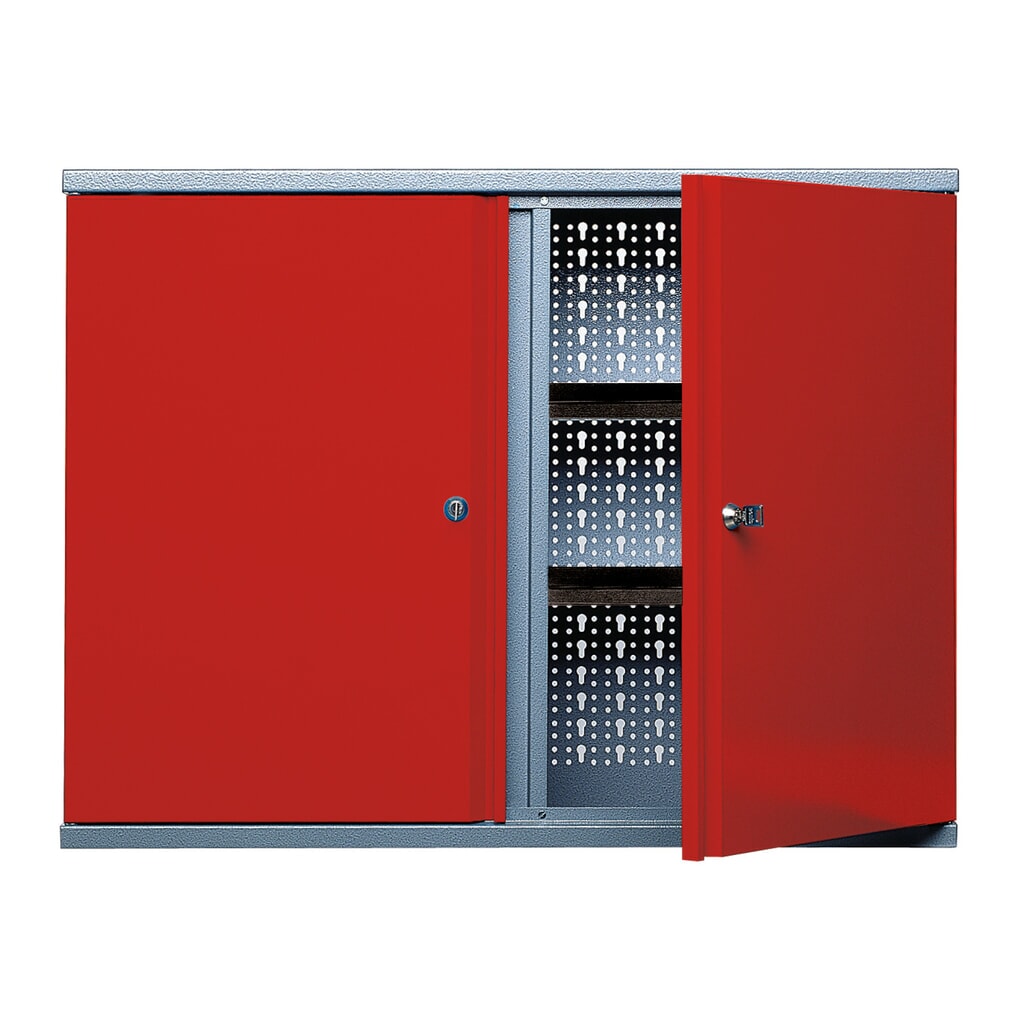 Produktabbildung: Hängeschrank mit 4 Einlegeböden + 2 Lochrückwänden, HxBxT 600 x 800 x 190 mm, rot