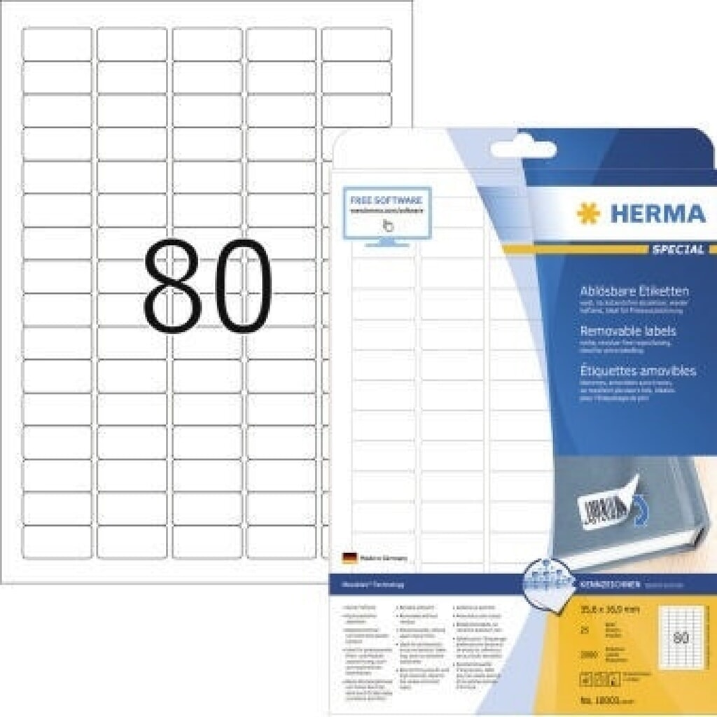 Produktabbildung: HERMA Haftetikett 10003 35,6x16,9mm weiß 2.000 St./Pack.