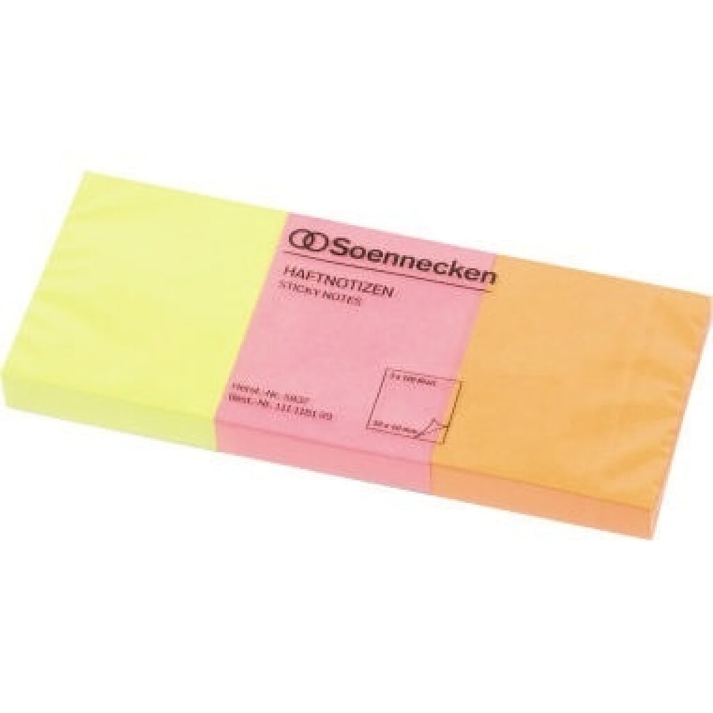 Soennecken Haftnotiz 5837 50x40mm neonfarben 3x100Blatt 3 St./Pack. Produktabbildung: Soennecken Haftnotiz 5837 50x40mm neonfarben 3x100Blatt 3 St./Pack.