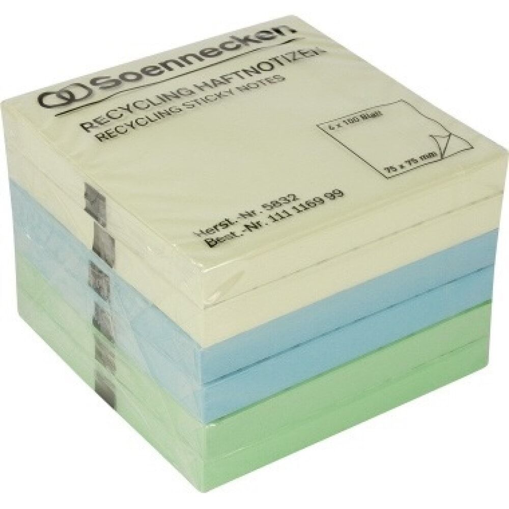 Produktabbildung: Soennecken Haftnotiz 5832 Recycling 75x75mm 100Blatt sort. 6 St./Pack.