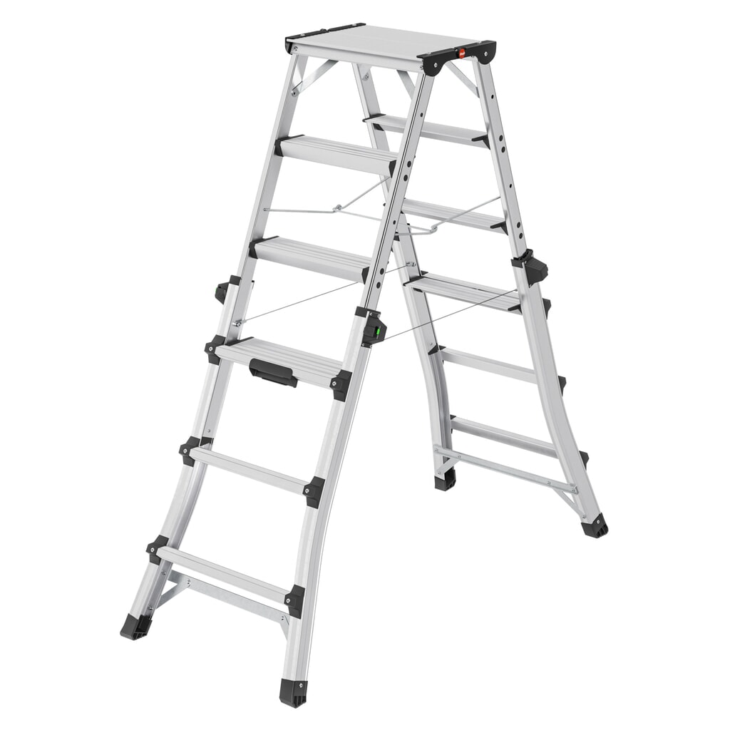 Hailo D100 TL TopLine, Alu-Teleskop-Doppelstufenleiter, 2x4 - 2x6 Stufen Produktabbildung: Hailo D100 TL TopLine, Alu-Teleskop-Doppelstufenleiter, 2x4 - 2x6 Stufen