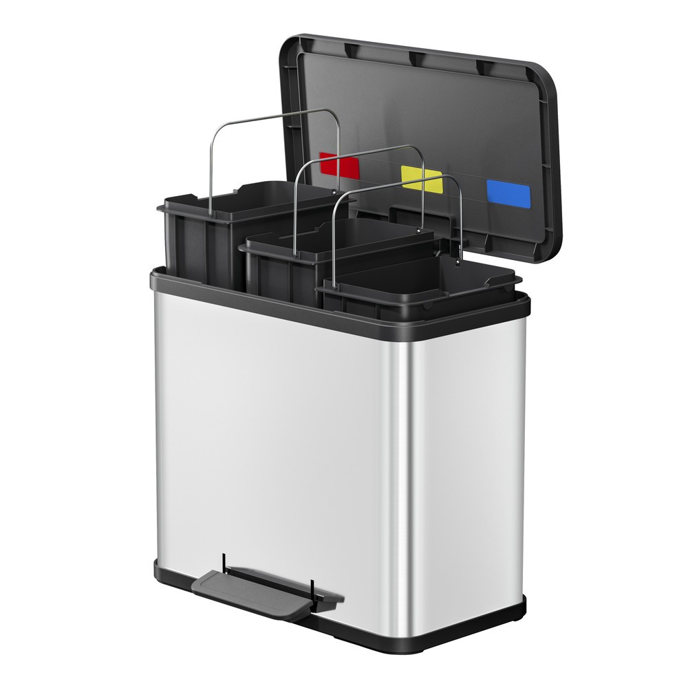 Produktabbildung Nr. 4: Hailo Tret-Wertstoffsammler Öko trio Plus L, 3x 9 Liter, gedämpfter Schließmechanismus, Edelstahl, matt