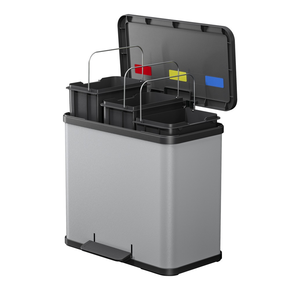 Produktabbildung Nr. 3: Hailo Tret-Wertstoffsammler Öko trio Plus L, 3x 9 Liter, gedämpfter Schließmechanismus, hellgrau, matt