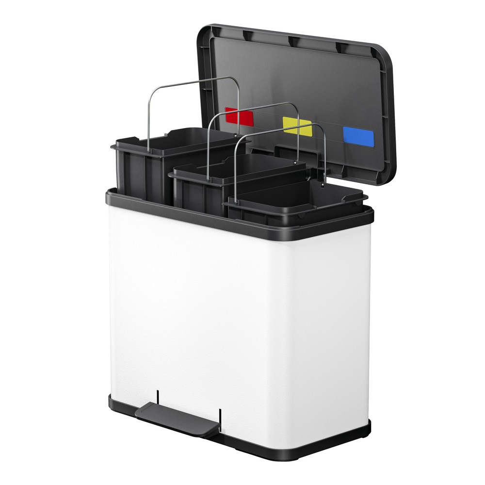 Produktabbildung Nr. 3: Hailo Tret-Wertstoffsammler Öko trio Plus L, 3x 9 Liter, gedämpfter Schließmechanismus, weiß, matt