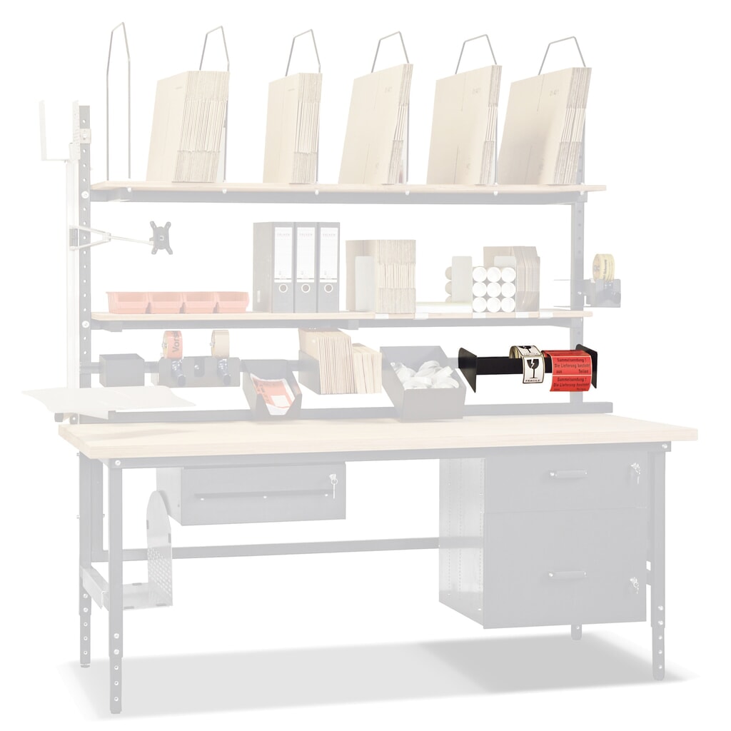 Halter für Etikettenrollen für DAHMEN Packtische Classic und Multiplex, 450 mm, anthrazit Produktabbildung: Halter für Etikettenrollen für DAHMEN Packtische Classic und Multiplex, 450 mm, anthrazit