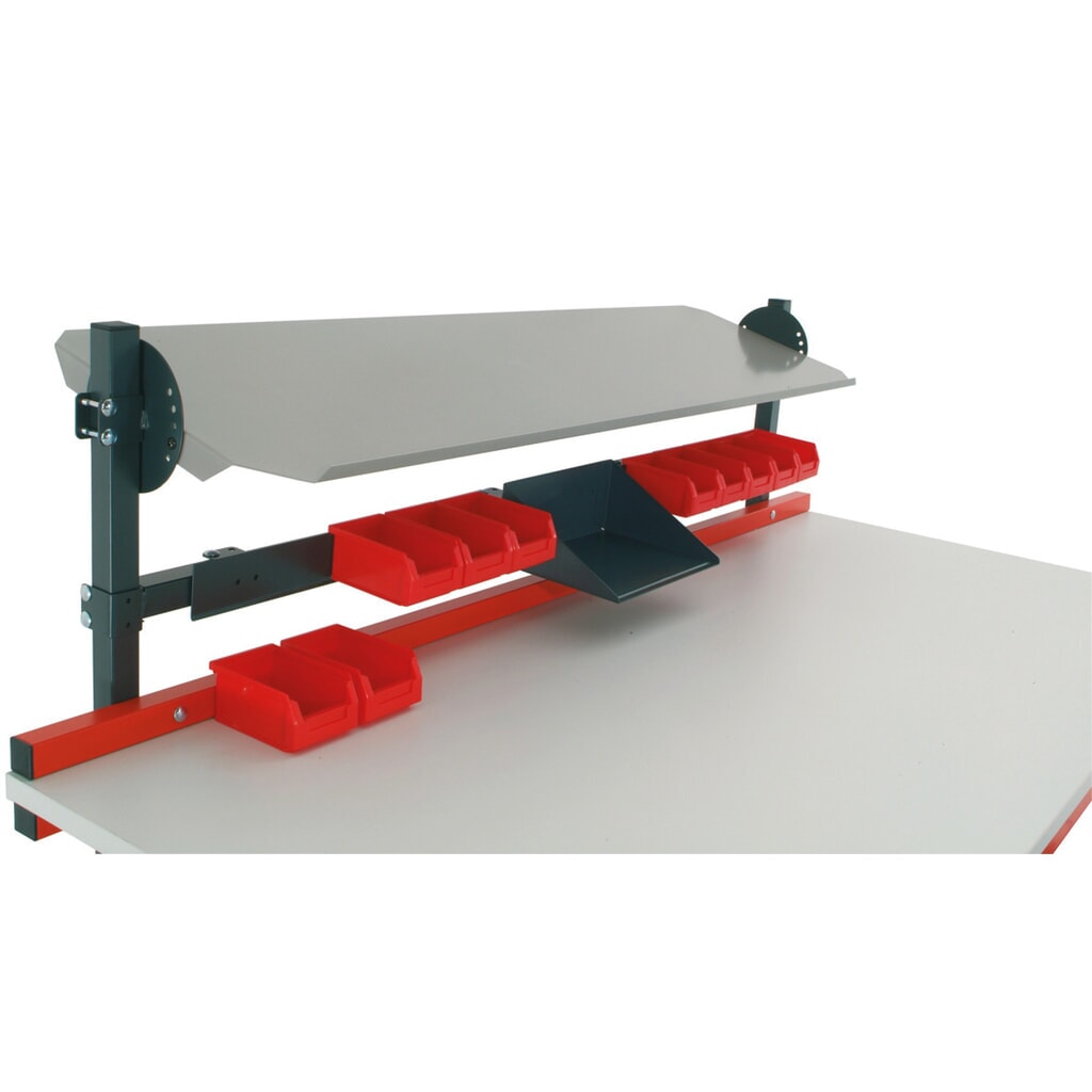 Halteschiene mit Sichtlagerkästen, für Rocholz Packtisch-System, inkl. 5 Kästen Produktabbildung Nr. 4: Halteschiene mit Sichtlagerkästen, für Rocholz Packtisch-System, inkl. 5 Kästen