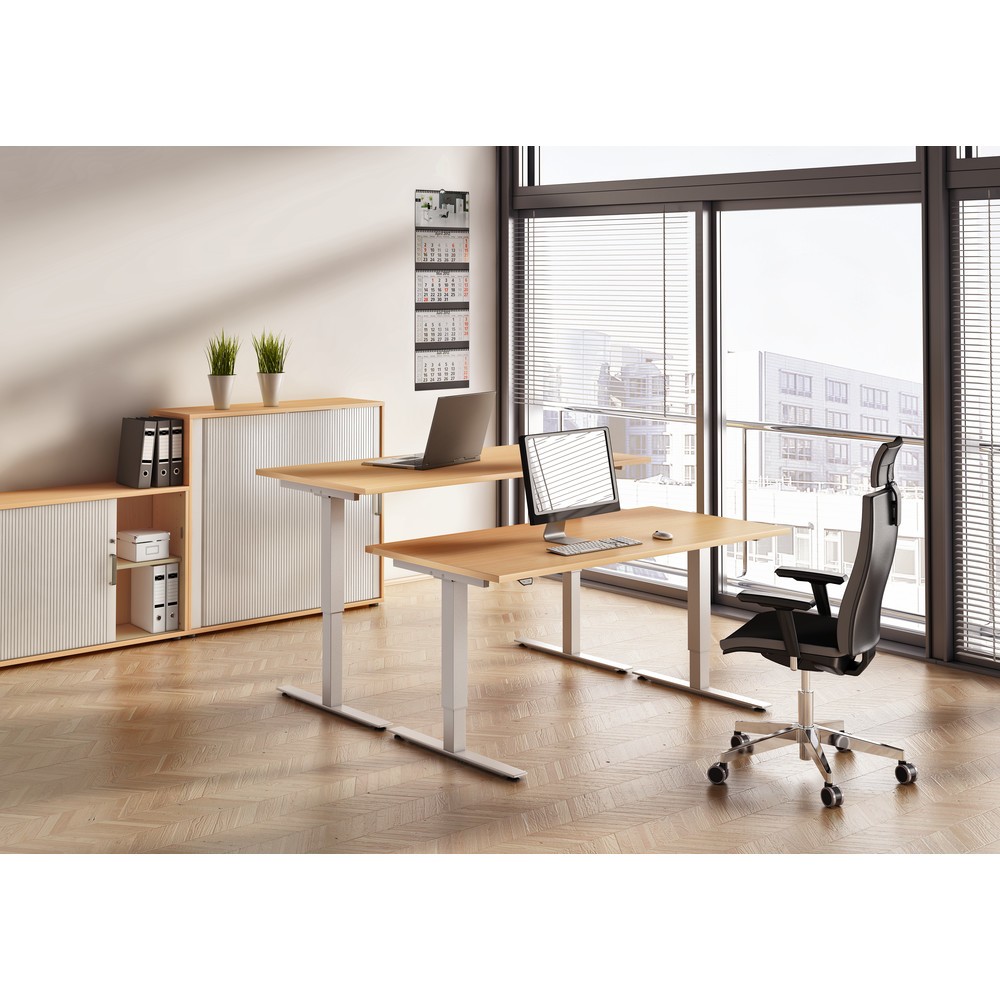 N° de l'image du produit 12 : Hammerbacher bureau, réglable en hauteur, l x P 1 600 x 800 mm, blanc
