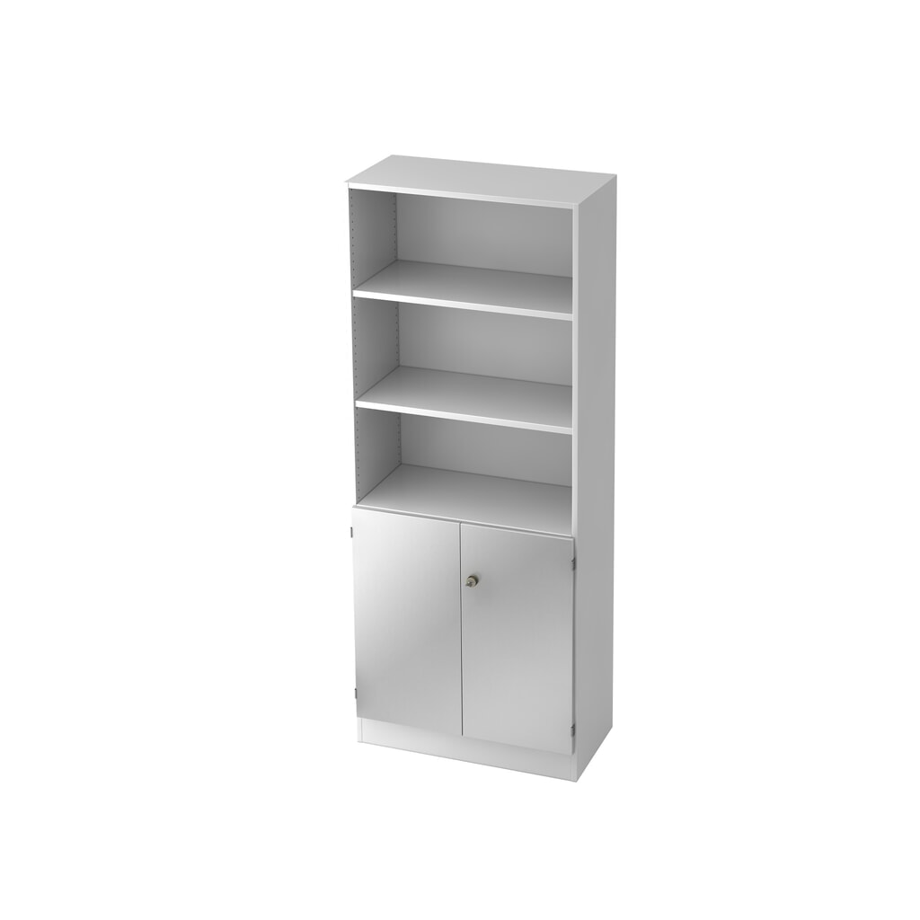 Produktabbildung: Hammerbacher Regal 5OH, 2OH Türen,SO-Bl. SG Weiß/Silber