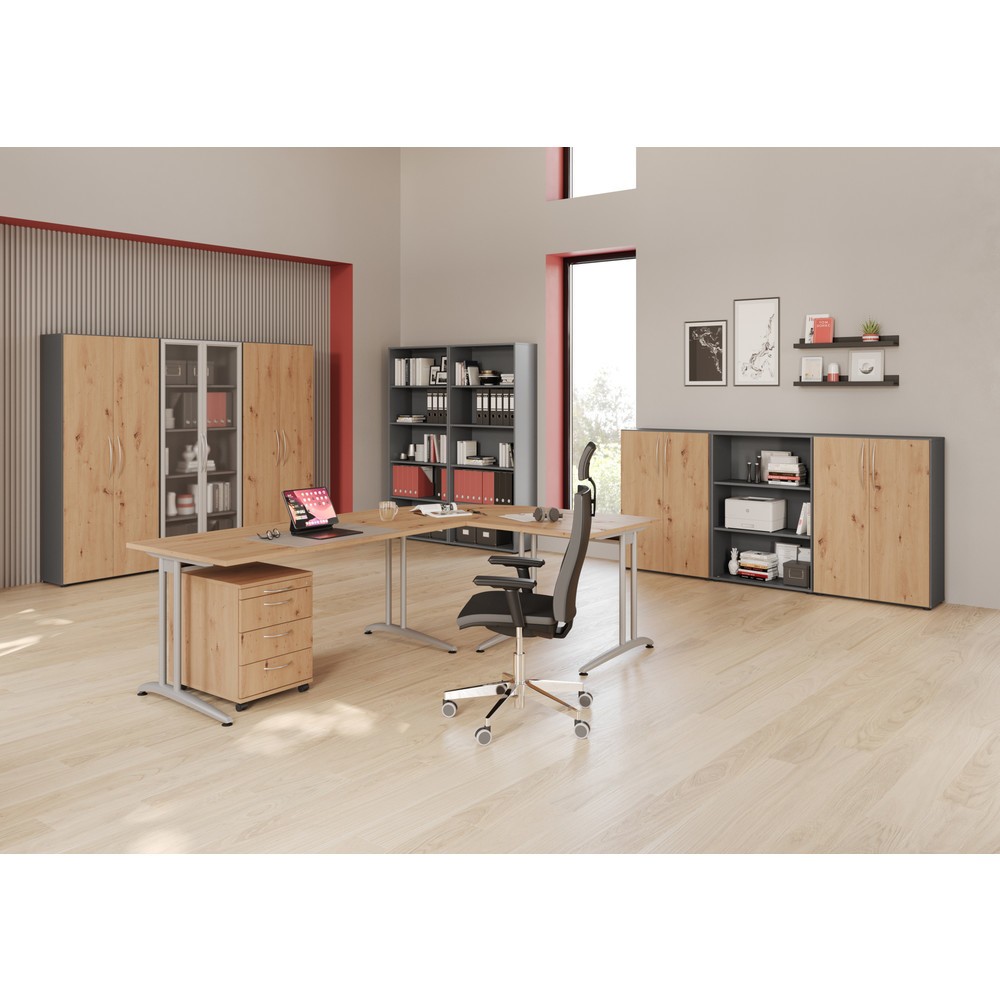 Produktabbildung Nr. 2: Hammerbacher Büro-Schreibtisch Akzent, C-Fuß Gestell,Hx BxT 740 x 1.600 x 800 mm, grau