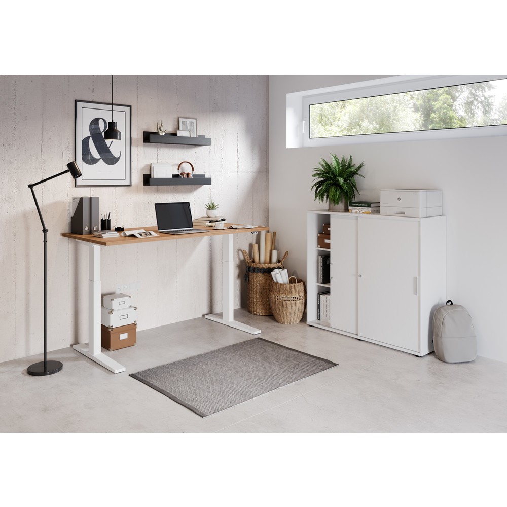 Produktabbildung Nr. 7: Hammerbacher Elektrisch höhenverstellbarer Schreibtisch 1-stufig, C-Fuß, BxT 1.800 x 800 mm,  Ahorn, silber