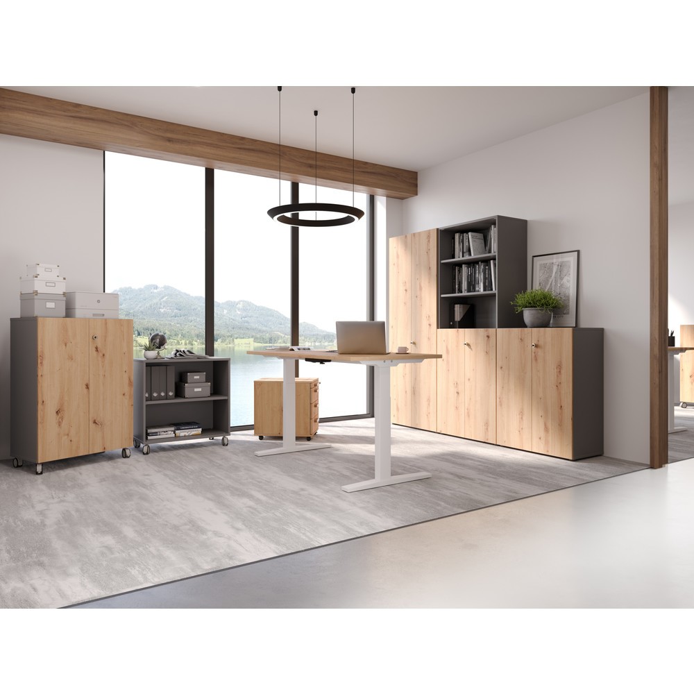 Produktabbildung Nr. 8: Hammerbacher Elektrisch höhenverstellbarer Schreibtisch 1-stufig, C-Fuß, BxT 1.800 x 800 mm,  Ahorn, silber
