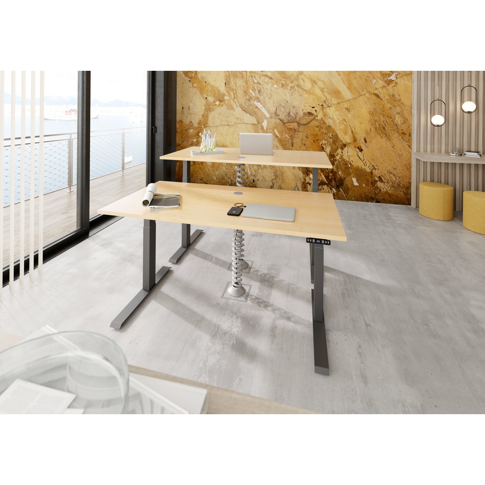 Produktabbildung Nr. 6: Hammerbacher Elektrisch höhenverstellbarer Schreibtisch 2-stufig, Memory-Schalter, C-Fuß, BxT 1.800 x 800 mm, Buche, graphit