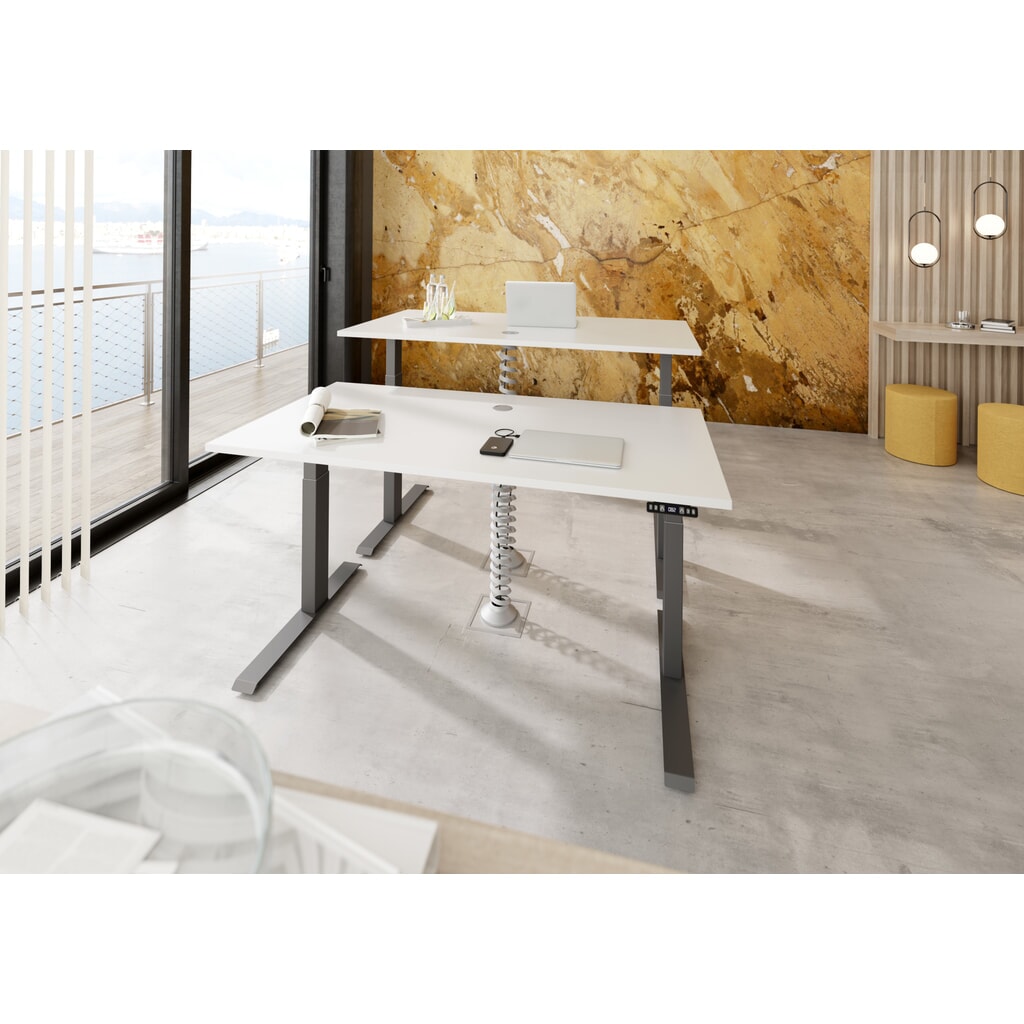 Hammerbacher Elektrisch höhenverstellbarer Schreibtisch 2-stufig, Memory-Schalter, C-Fuß, BxT 1.800 x 800 mm, graphit Produktabbildung Nr. 9: Hammerbacher Elektrisch höhenverstellbarer Schreibtisch 2-stufig, Memory-Schalter, C-Fuß, BxT 1.800 x 800 mm, graphit