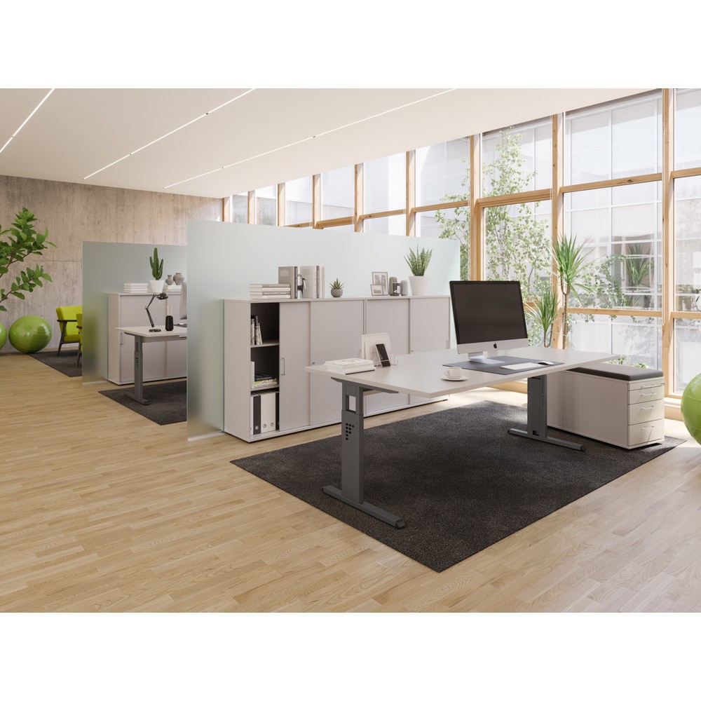 Produktabbildung Nr. 6: Hammerbacher Manuell höhenverstellbarer Schreibtisch Solid, C-Fuß, BxT 1.800 x 800 mm, grau
