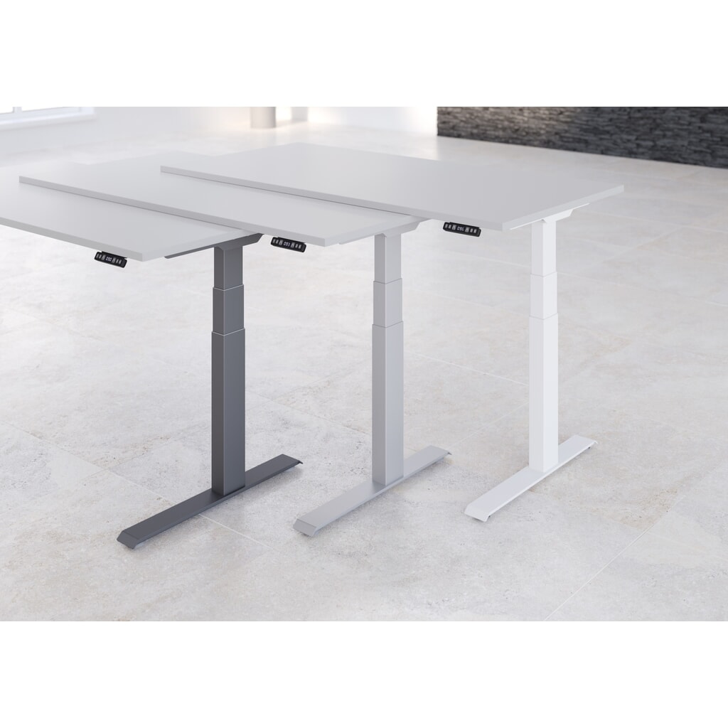 Produktabbildung Nr. 4: Hammerbacher Elektrisch höhenverstellbarer Schreibtisch 2-stufig, Memory-Schalter, C-Fuß, BxT 1.600 x 800 mm, grau, weiß