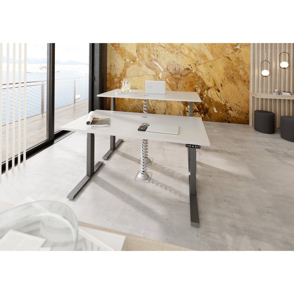 Produktabbildung Nr. 5: Hammerbacher Elektrisch höhenverstellbarer Schreibtisch 2-stufig, Memory-Schalter, C-Fuß, BxT 1.600 x 800 mm, grau, weiß