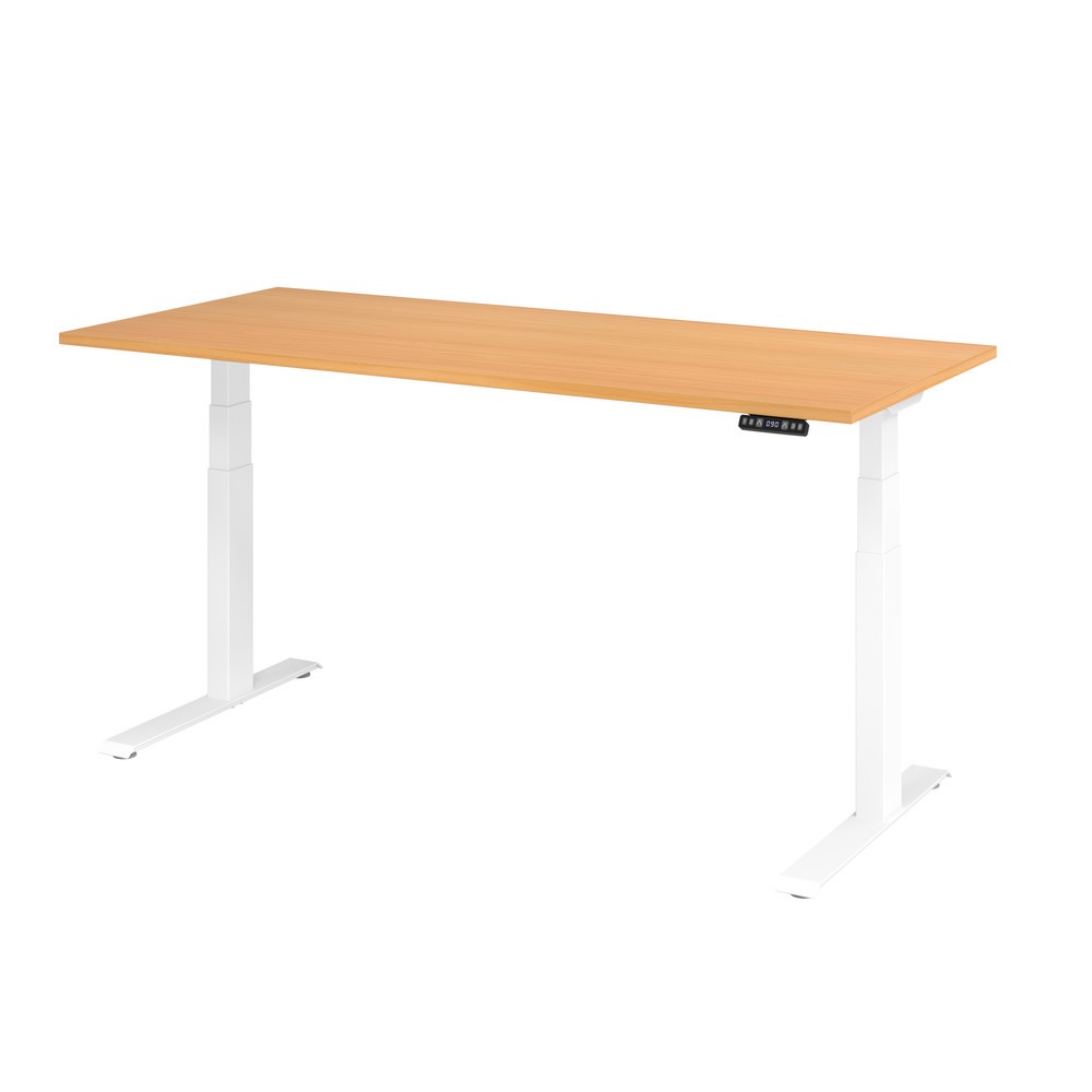 Produktabbildung: Hammerbacher Elektrisch höhenverstellbarer Schreibtisch 2-stufig, Memory-Schalter, C-Fuß, BxT 1.800 x 800 mm, Buche, weiß